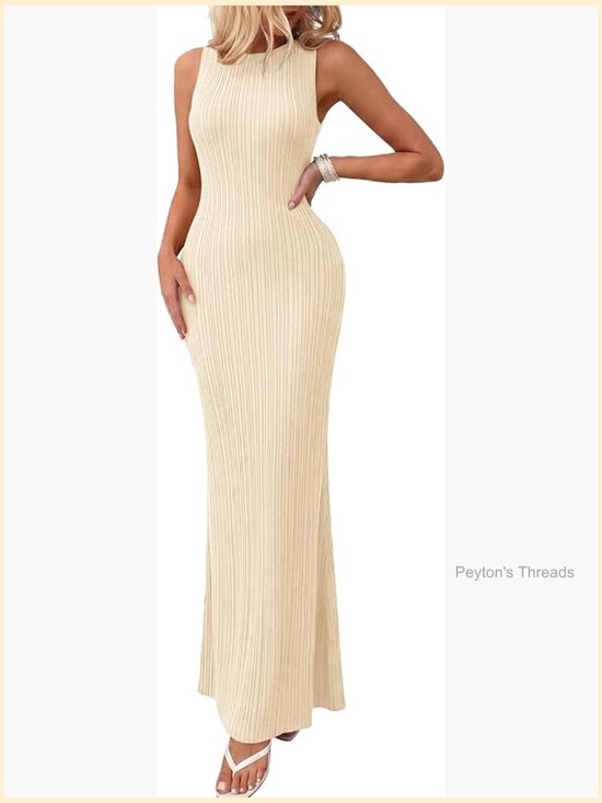 Dresses & Skirts - Sleeveless Knit Ribbed Bodycon Maxi Dress Crewneck Casual Summer